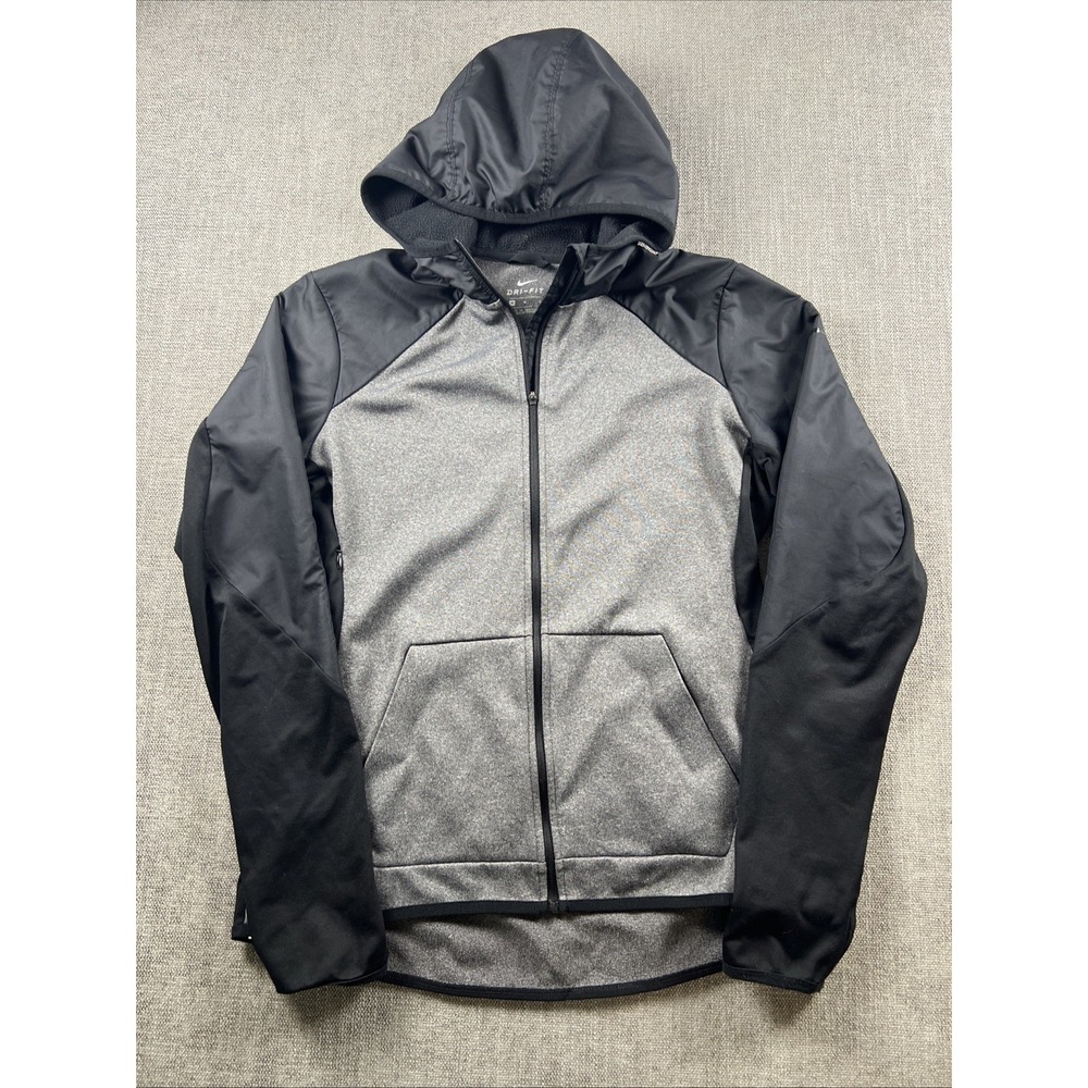 Nike Dri-Fit Hoodie Running Jacket Women's M Gray Black‎ Poly Full Zip Running